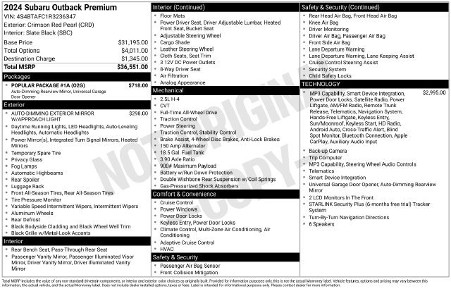 Used 2024 Subaru Outback Premium w/ Popular Package #1A AWD/4WD image 18