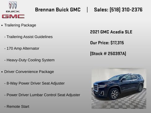 Certified 2021 GMC Acadia SLE w/ Driver Convenience Package AWD/4WD image 6