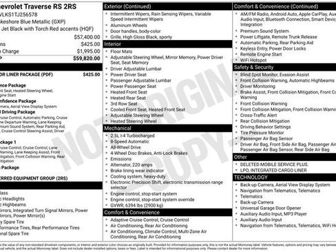 New 2026 Chevrolet Traverse RS w/ LPO, Floor Liner Package AWD/4WD image 5