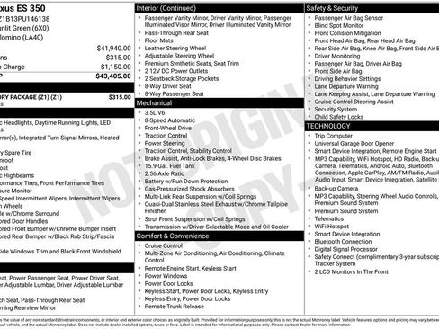 Used 2023 Lexus ES 350 w/ Accessory Package (Z1) FWD image 48