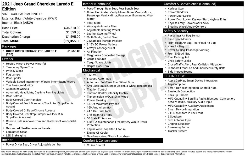 Certified 2021 Jeep Grand Cherokee Laredo AWD/4WD image 37