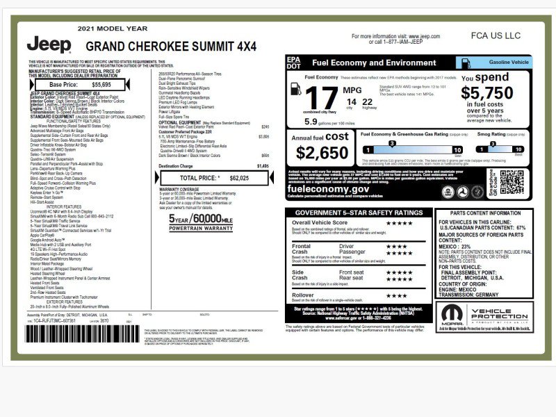 Used 2021 Jeep Grand Cherokee Summit AWD/4WD image 2