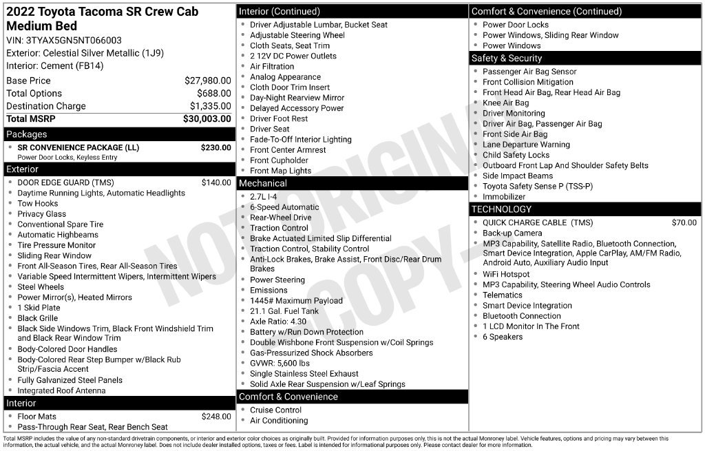 Used 2022 Toyota Tacoma SR w/ SR Convenience Package RWD image 3