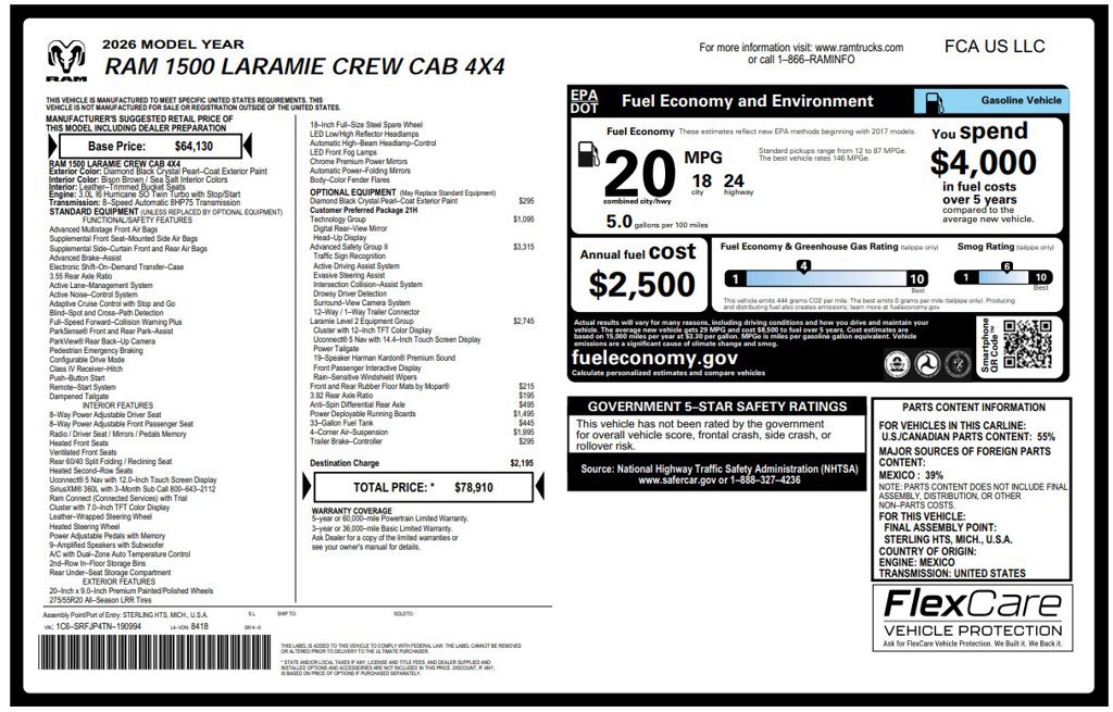 Used 2026 RAM 1500 Laramie w/ Advanced Safety Group II AWD/4WD image 3