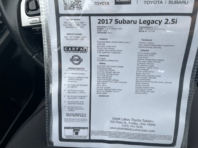 Used 2017 Subaru Legacy 2.5i Sport AWD/4WD image 27