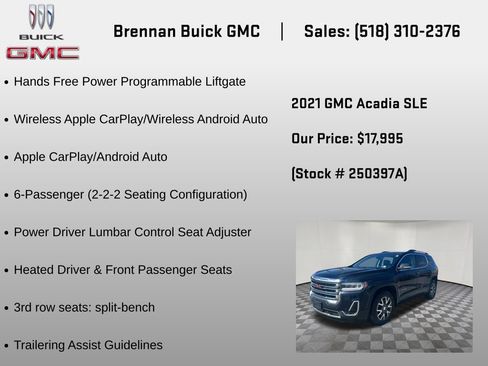 Certified 2021 GMC Acadia SLE w/ Driver Convenience Package AWD/4WD image 24