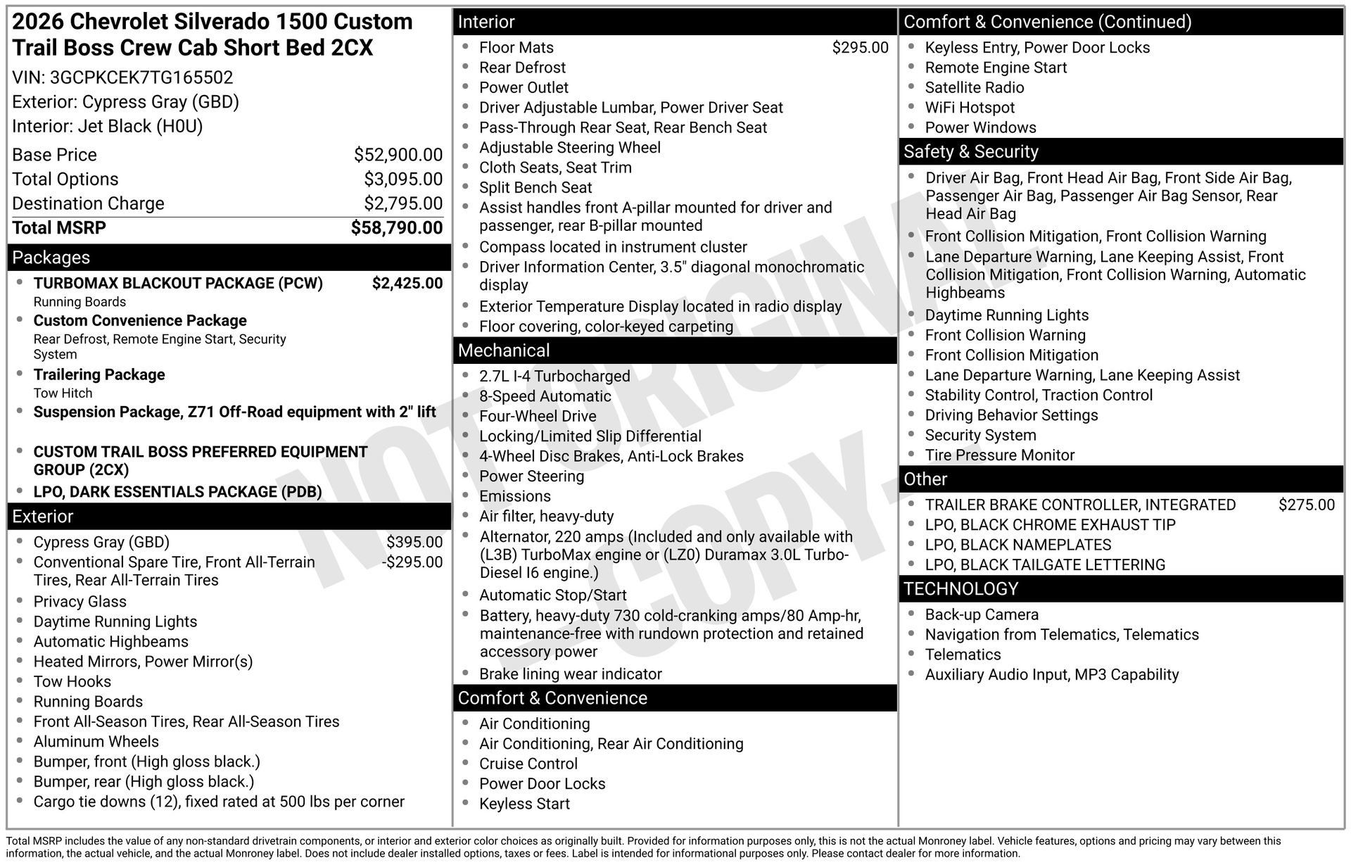 New 2026 Chevrolet Silverado 1500 Custom Trail Boss w/ Turbomax Blackout Package AWD/4WD image 4
