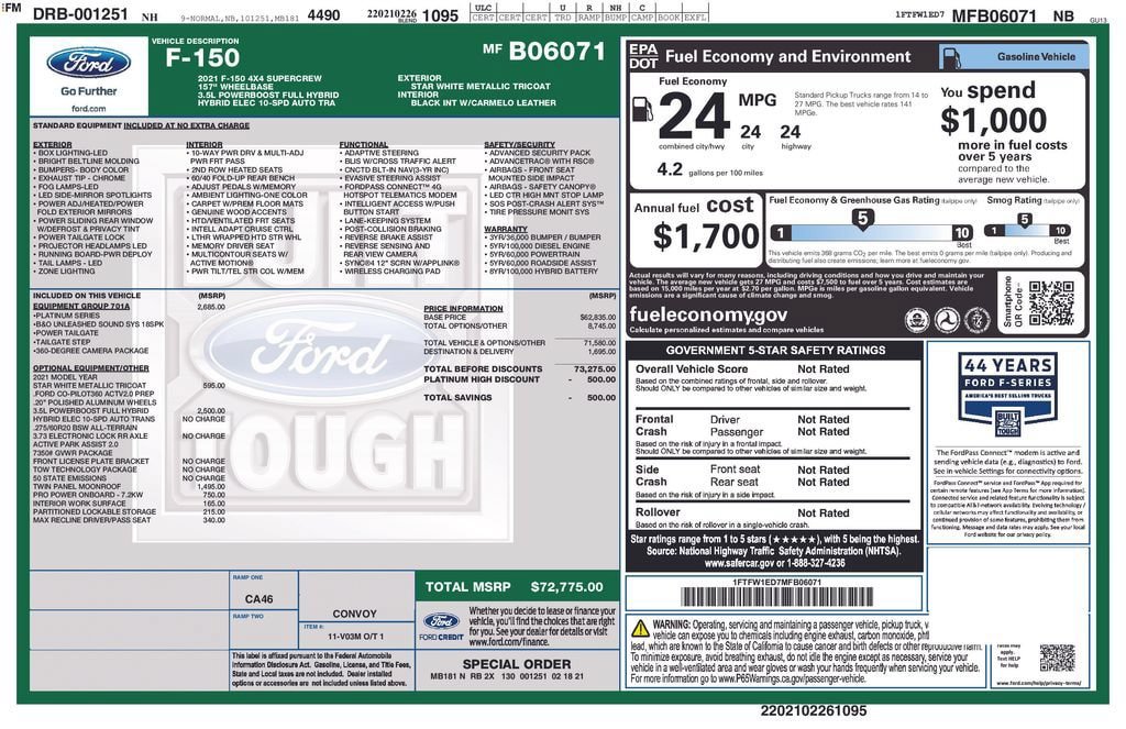 Used 2021 Ford F150 Platinum w/ Equipment Group 701A High AWD/4WD image 32