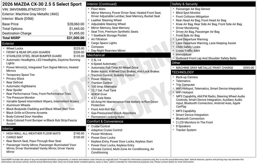 New 2026 MAZDA CX-30 AWD 2.5 S w/ Select Sport Pkg image 2