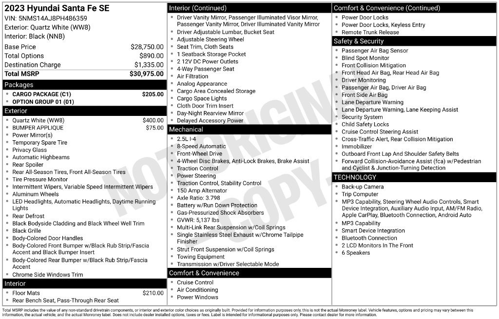 Used 2023 Hyundai Santa Fe SE w/ Cargo Package FWD image 5