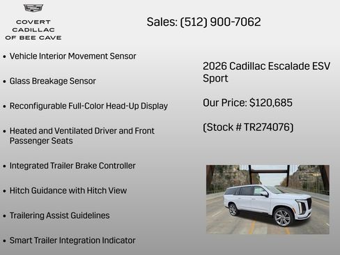 New 2026 Cadillac Escalade ESV Sport w/ Touring Package AWD/4WD image 36