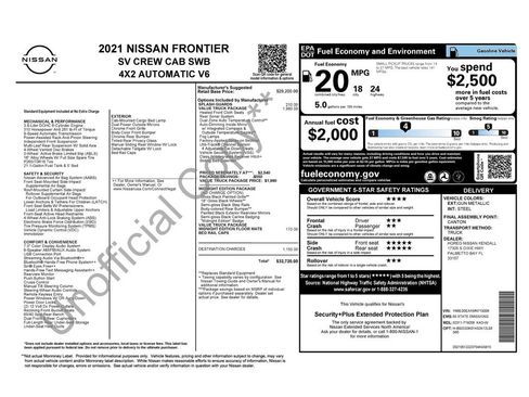 Used 2021 Nissan Frontier SV w/ Midnight Edition Floor Mats RWD image 10