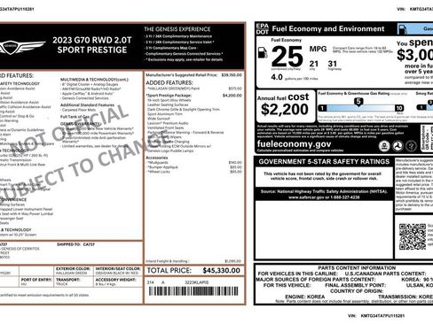 Used 2023 Genesis G70 2.0T w/ Sport Prestige Package image 3