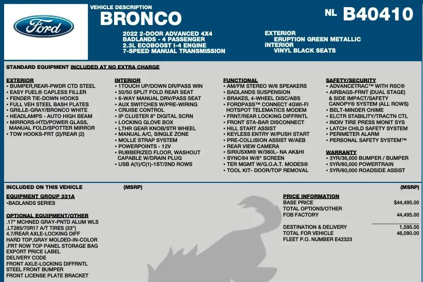 Used 2022 Ford Bronco Badlands AWD/4WD image 2