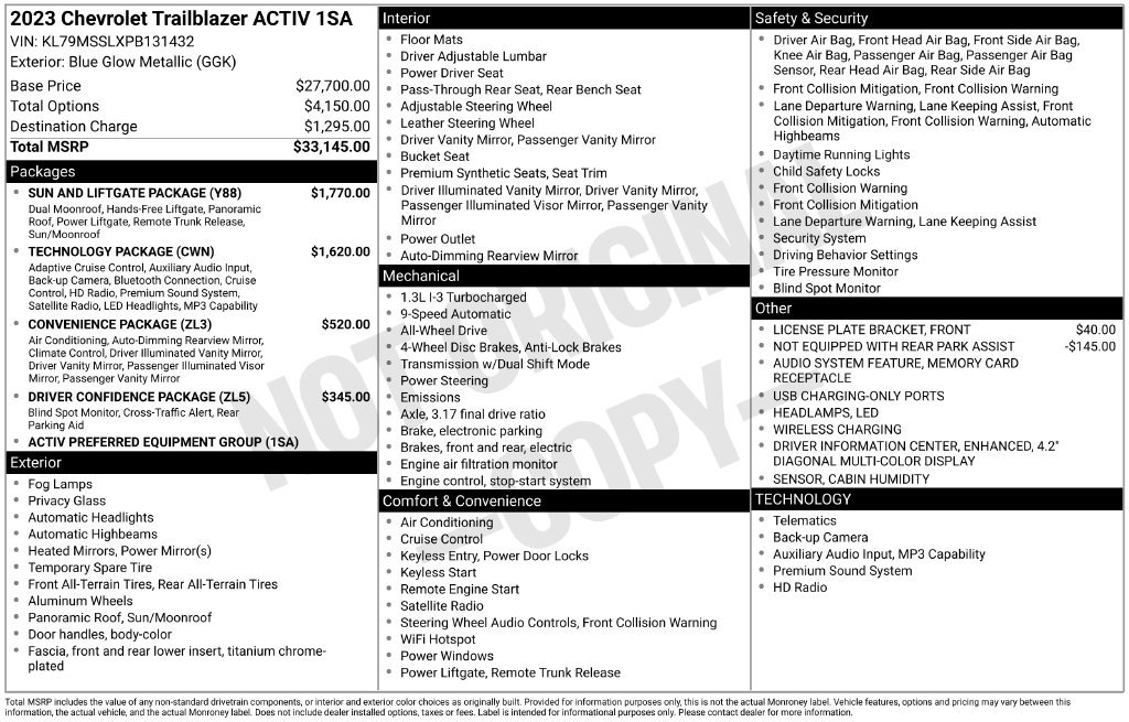 Used 2023 Chevrolet TrailBlazer ACTIV w/ Sun and Liftgate Package AWD/4WD image 24