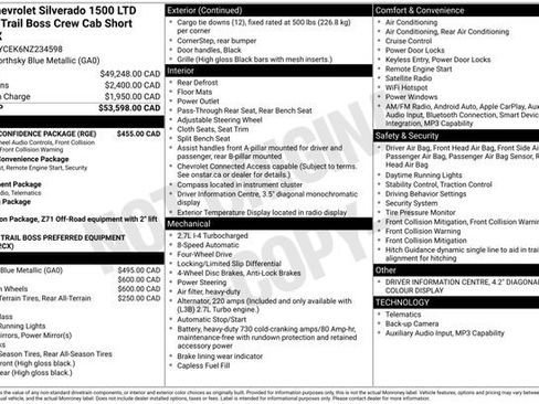 Used 2022 Chevrolet Silverado 1500 Custom Trail Boss w/ Safety Confidence Package AWD/4WD image 22