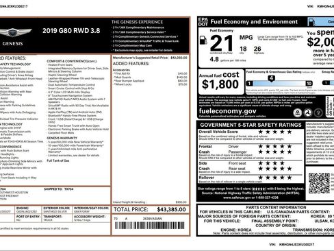 Used 2019 Genesis G80 3.8 image 3