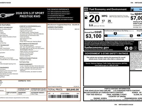 Certified 2026 Genesis G70 3.3T Sport Prestige RWD image 3