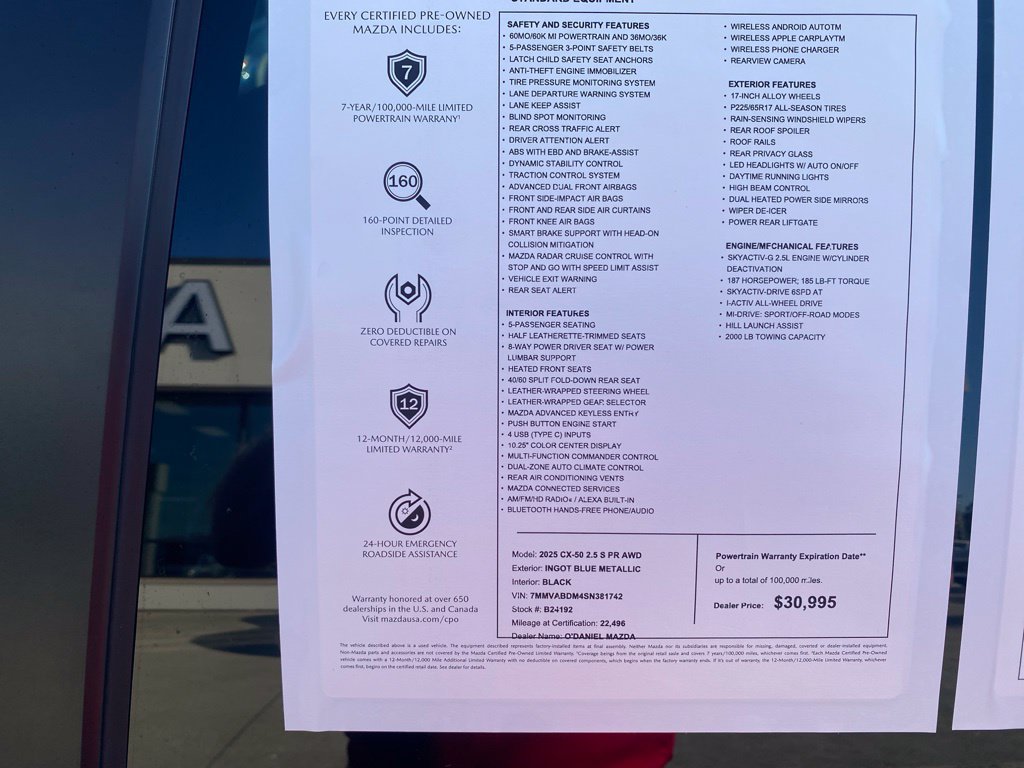 Certified 2025 MAZDA CX-50 AWD 2.5 S w/ Premium Package image 28