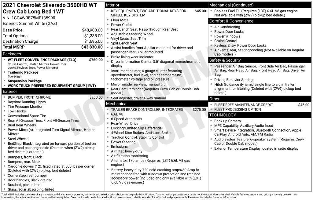 Used 2021 Chevrolet Silverado 3500 W/T w/ WT Fleet Convenience Package RWD image 37