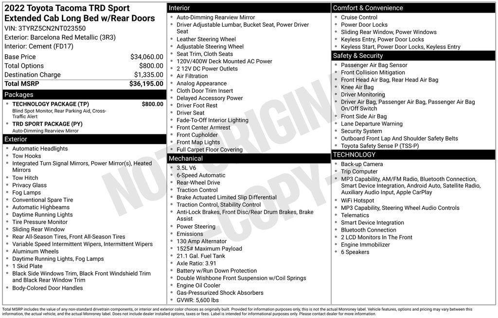 Used 2022 Toyota Tacoma TRD Sport w/ Technology Package RWD image 15