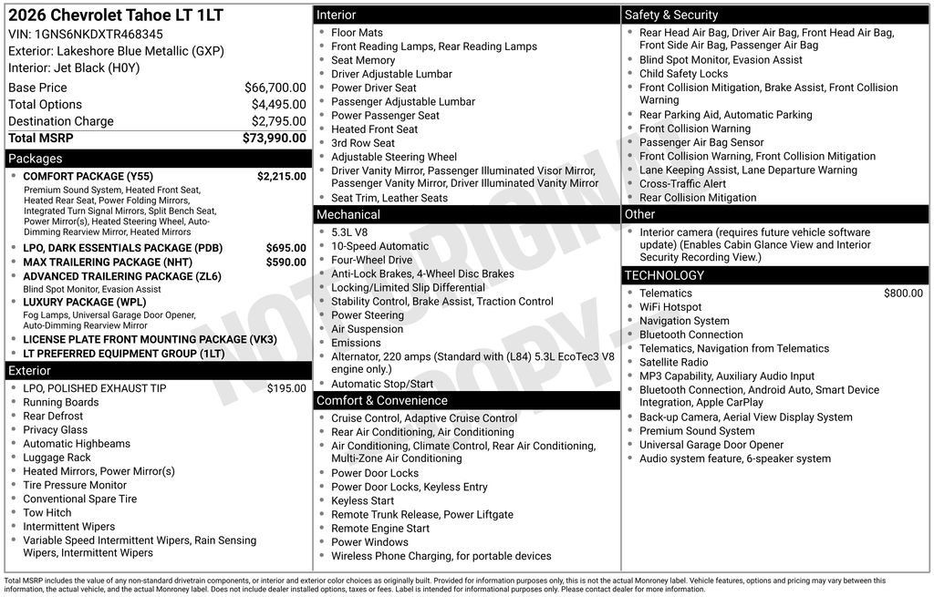 New 2026 Chevrolet Tahoe LT w/ Comfort Package AWD/4WD image 6