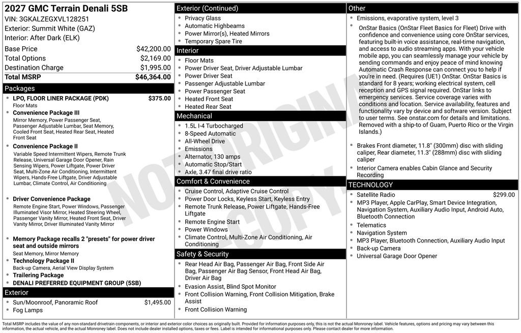 New 2027 GMC Terrain Denali w/ LPO, Floor Liner Package AWD/4WD image 12