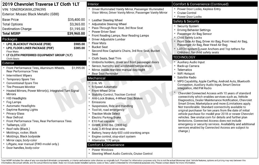 Used 2019 Chevrolet Traverse LT w/ LPO, Blackout Package FWD image 19