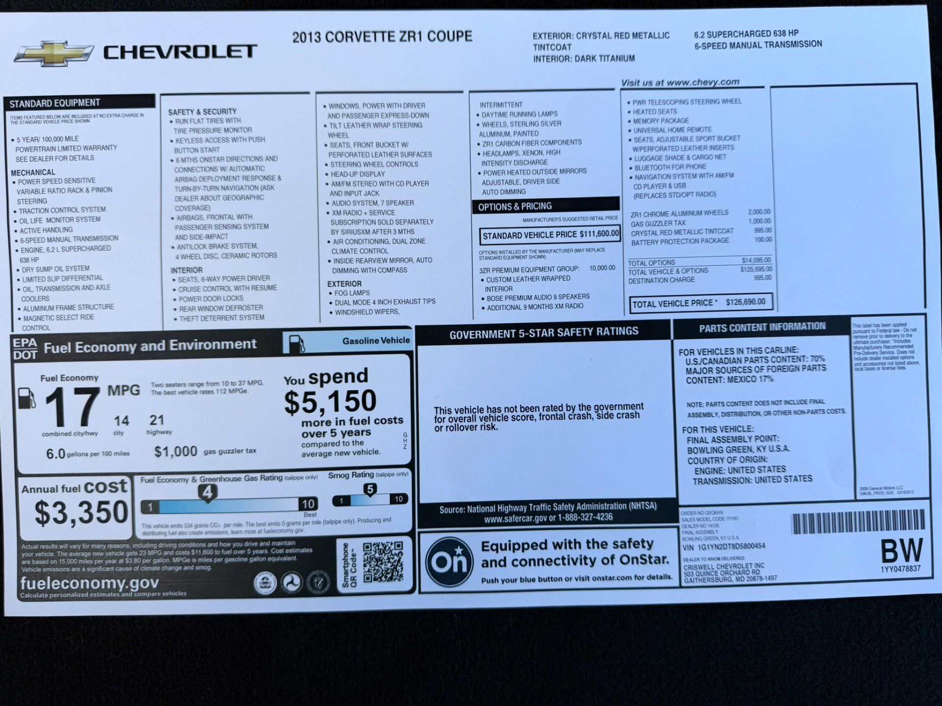 Used 2013 Chevrolet Corvette ZR1 w/ 3ZR Preferred Equipment Group RWD image 57