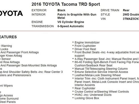 Used 2016 Toyota Tacoma TRD Sport w/ Premium & Technology Package RWD image 18