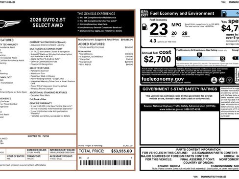 Used 2026 Genesis GV70 2.5T Select AWD/4WD image 57