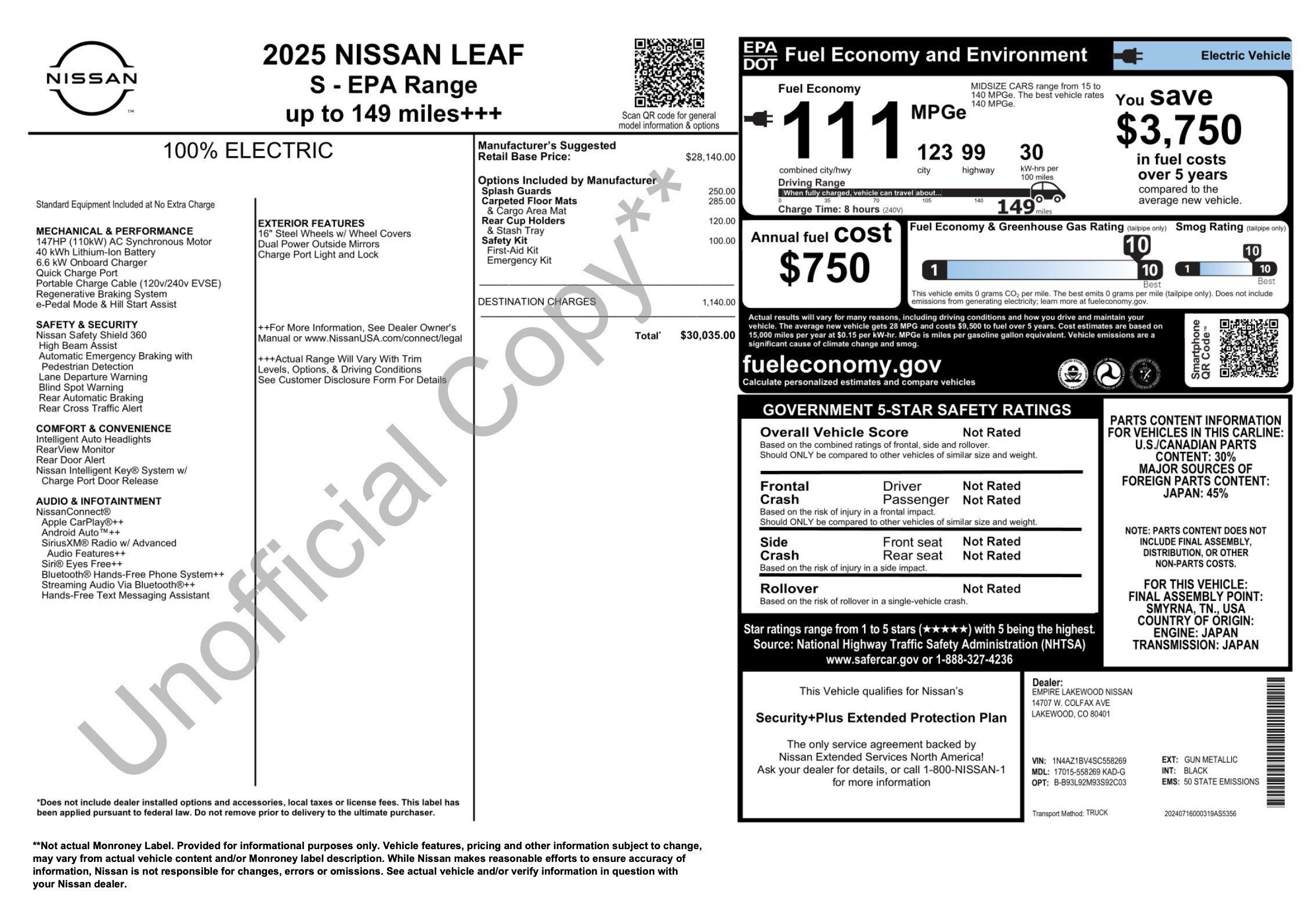 Used 2025 Nissan Leaf S FWD image 3