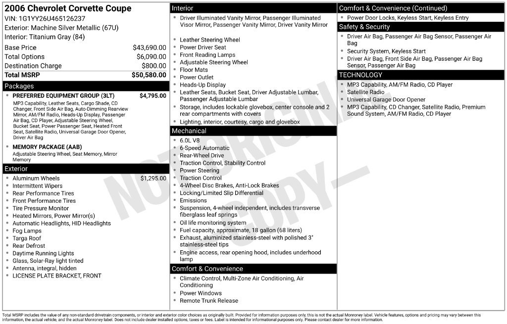 Used 2006 Chevrolet Corvette Coupe w/ Preferred Equipment Group RWD image 2