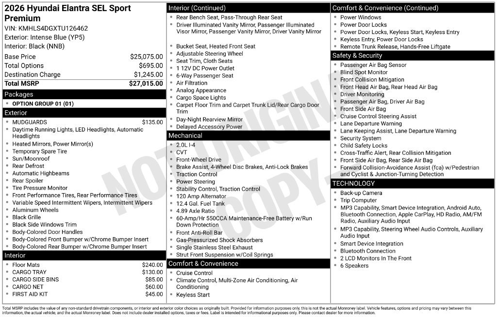 Certified 2026 Hyundai Elantra SEL Sport Premium FWD image 36
