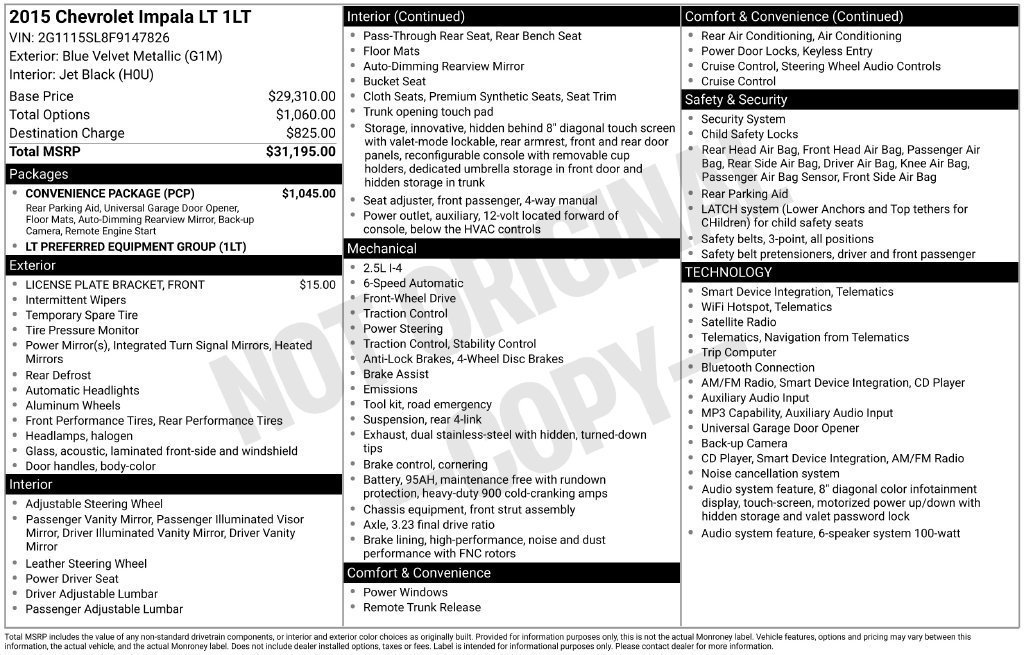 Used 2015 Chevrolet Impala LT w/ Convenience Package FWD image 3