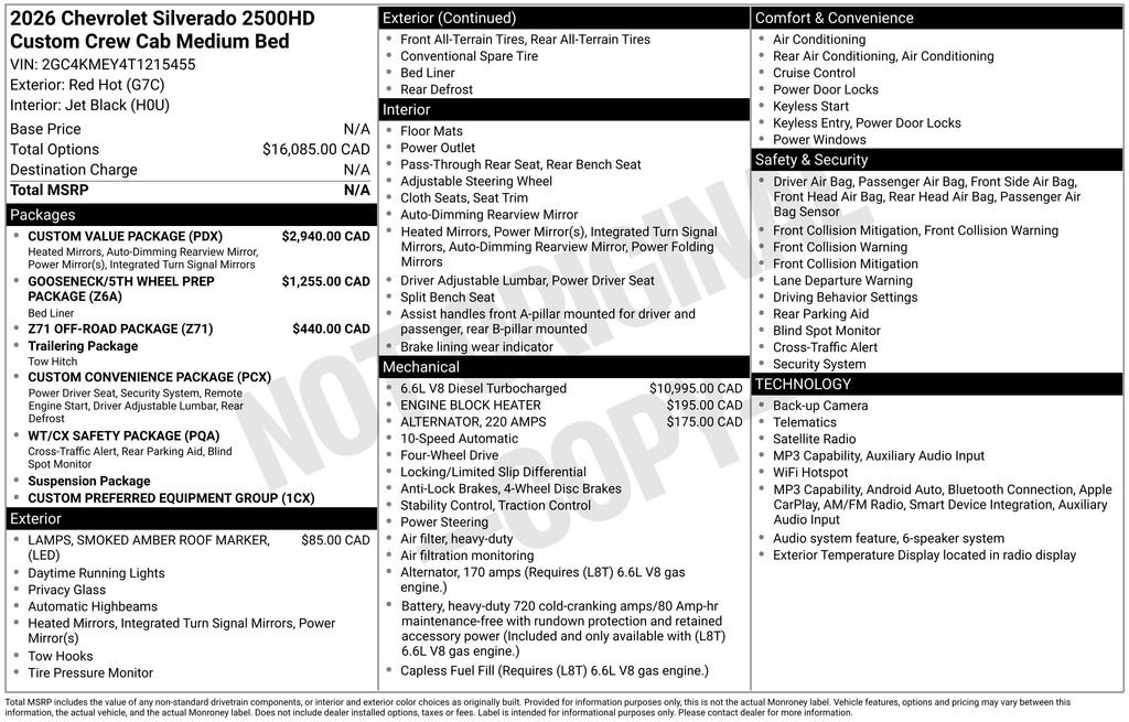 New 2026 Chevrolet Silverado 2500 Custom w/ Custom Value Package AWD/4WD image 27