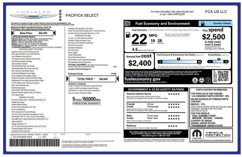 Certified 2025 Chrysler Pacifica Select FWD image 3