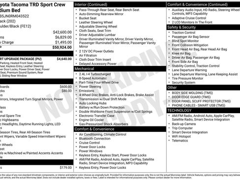 Used 2024 Toyota Tacoma TRD Sport w/ TRD Sport Upgrade Package AWD/4WD image 48