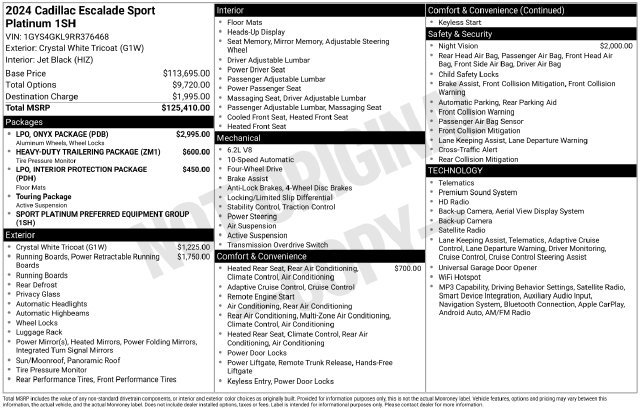 Certified 2024 Cadillac Escalade Sport Platinum w/ LPO, ONYX Package AWD/4WD image 32