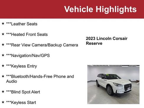 Used 2023 Lincoln Corsair Reserve w/ Rear Removable Package Tray image 2
