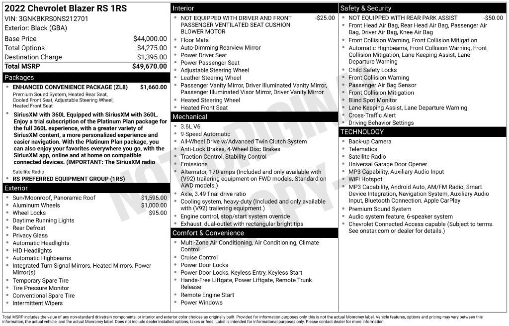 Certified 2022 Chevrolet Blazer RS w/ Enhanced Convenience Package AWD/4WD image 53