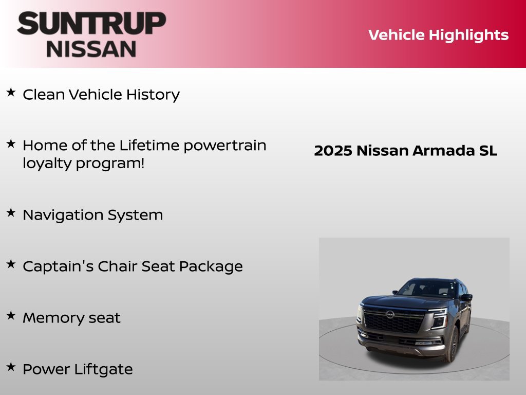 Certified 2025 Nissan Armada SL w/ Captain's Chari Seat Package AWD/4WD image 8
