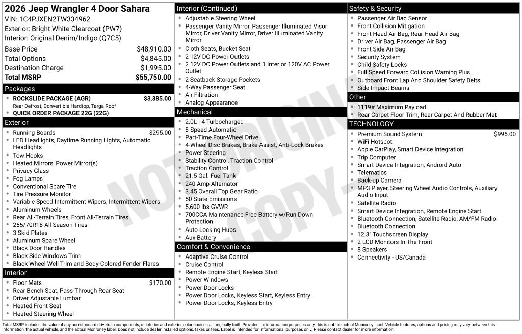 New 2026 Jeep Wrangler Unlimited Sahara w/ Rockslide Package AWD/4WD image 3