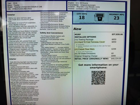 Used 2016 Toyota Tacoma Limited image 21