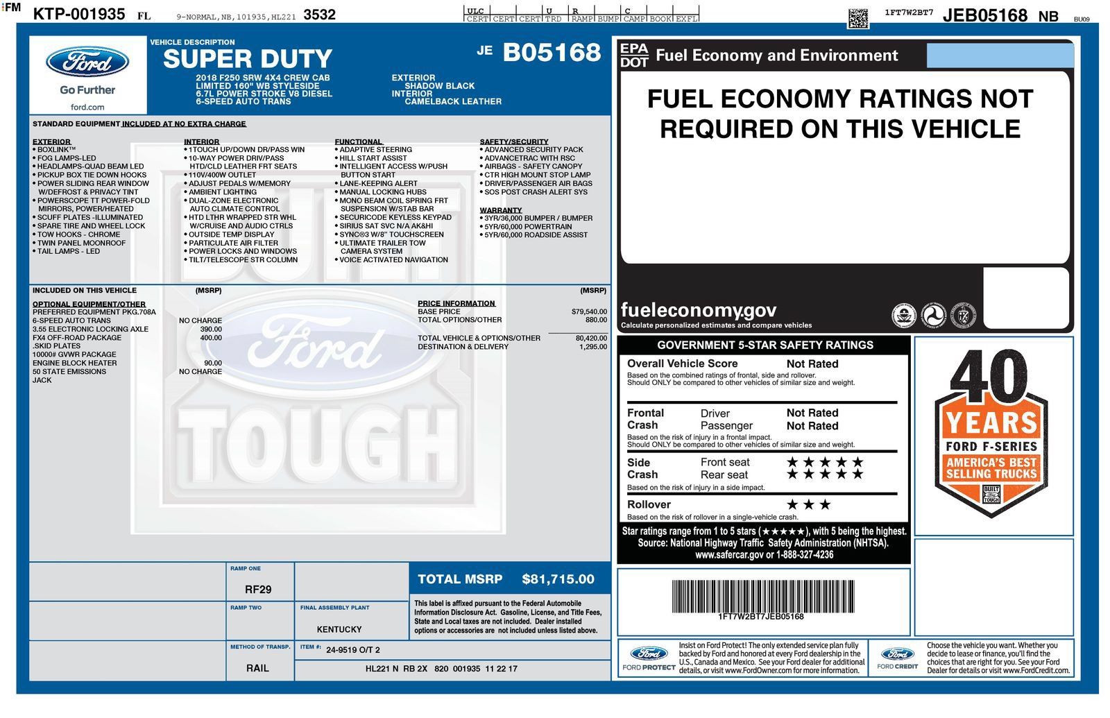 Used 2018 Ford F250 Limited w/ FX4 Off-Road Package AWD/4WD image 3