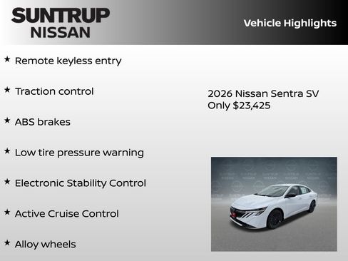 New 2026 Nissan Sentra SV w/ Floor Mat Package FWD image 8