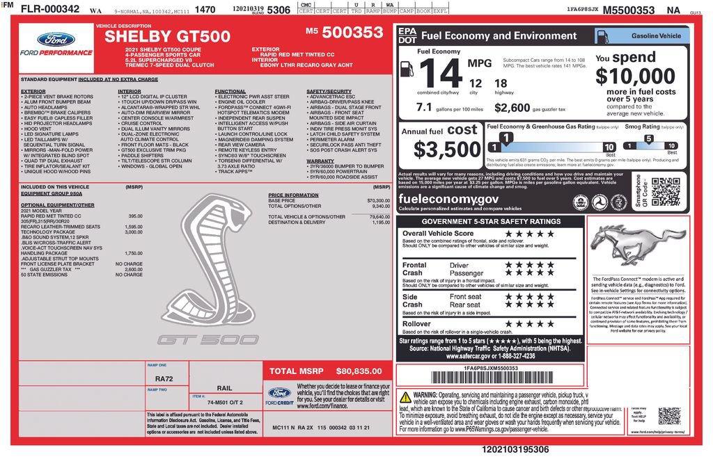Used 2021 Ford Mustang Shelby GT500 w/ Technology Package RWD image 36
