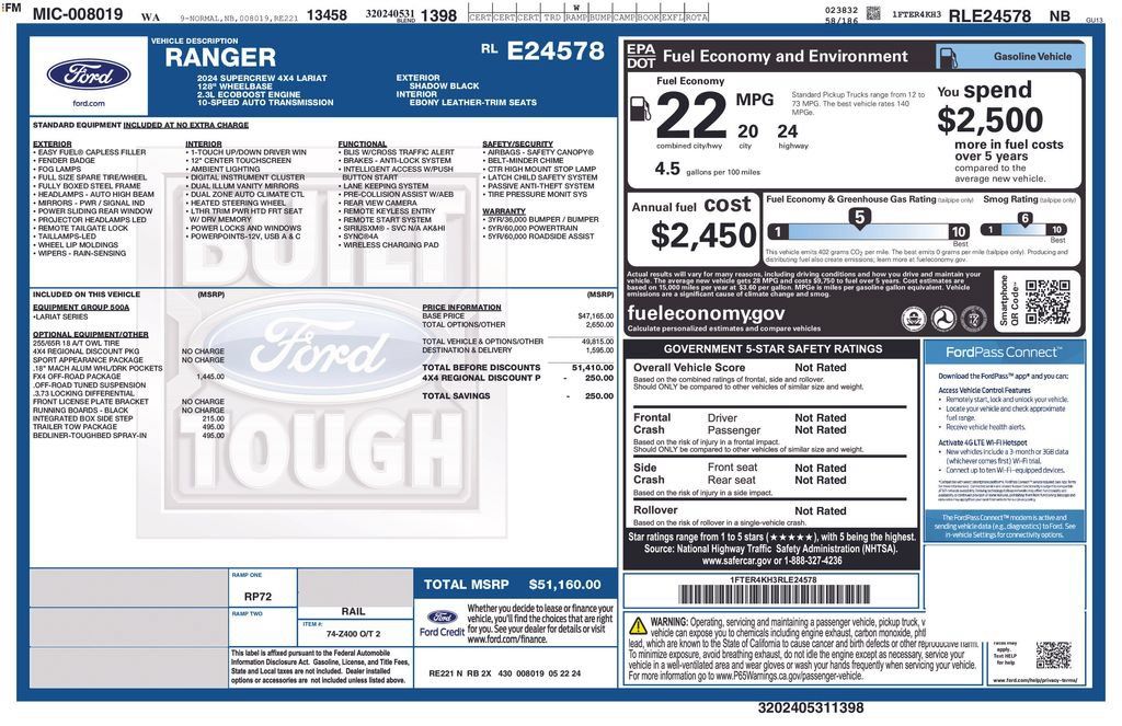 Used 2024 Ford Ranger Lariat w/ FX4 Off-Road Package AWD/4WD image 48