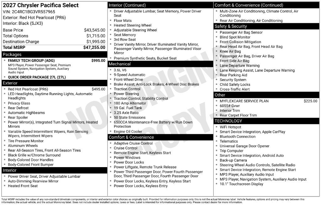 New 2027 Chrysler Pacifica Select w/ Family Tech Group FWD image 4