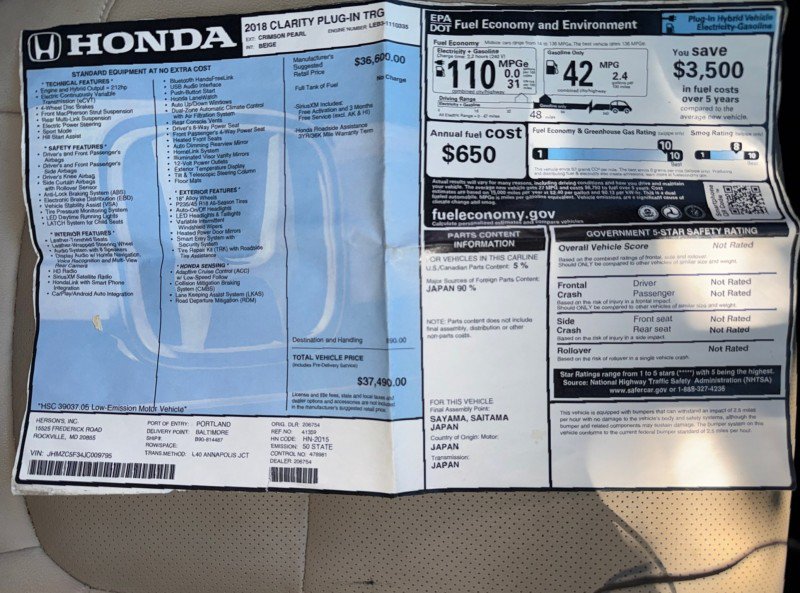 Used 2018 Honda Clarity Touring image 2